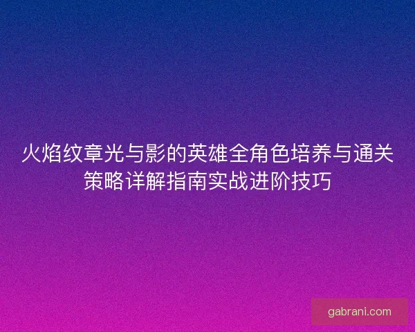 火焰纹章光与影的英雄全角色培养与通关策略详解指南实战进阶技巧
