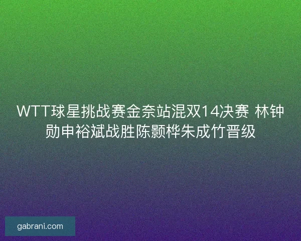 WTT球星挑战赛金奈站混双14决赛 林钟勋申裕斌战胜陈颢桦朱成竹晋级