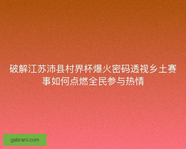 破解江苏沛县村界杯爆火密码透视乡土赛事如何点燃全民参与热情